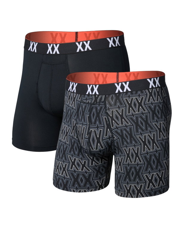 SAXX Boxershorts Multisport Mesh Boxer Brief Fly Logo schwarz/Logo Herren - 2 Stück